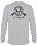 BORNOFWATER Spearfishing T-Shirt: UV Performance Long Sleeve: Skull & Spearguns